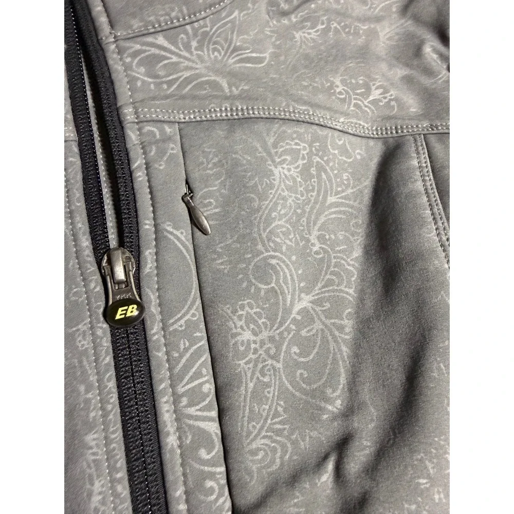 Eddie Bauer Softshell Jacket Womens Medium Grey Good Paisley Floral Full Zip